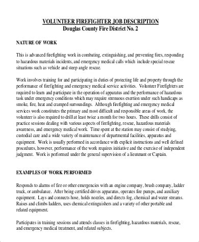 Volunteer Firefighter Job Description